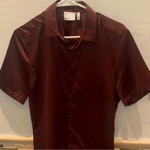 ASOS - Men's Silk Burgundy Short Sleeve Shirt